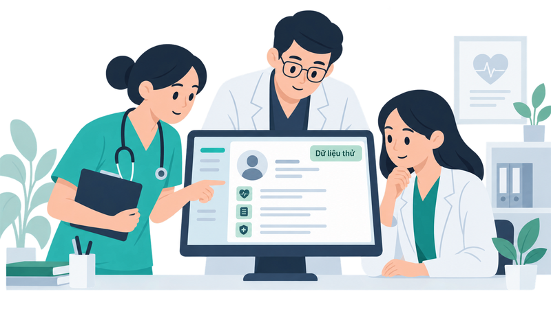 nhân viên phòng khám thực hành phần mềm bệnh án điện tử trên dữ liệu thử