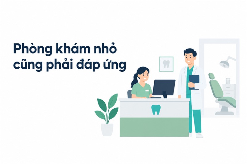 Phòng khám nha khoa quy mô nhỏ với máy tính quản lý tại quầy tiếp đón