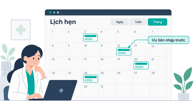 lọc lịch hẹn theo tháng để chọn nhóm hồ sơ ưu tiên khi triển khai bệnh án điện tử trên MedX