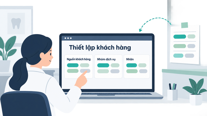 danh mục nguồn khách hàng và nhóm dịch vụ khai báo sẵn trên phần mềm quản lý phòng khám