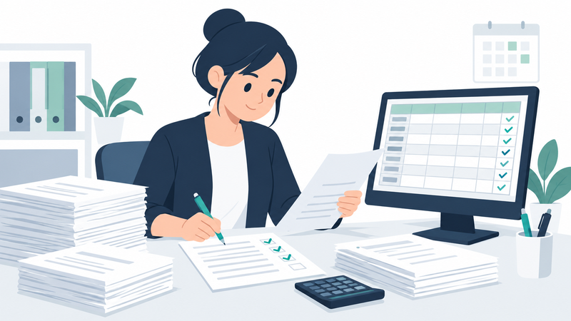 kế toán đối chiếu tay hóa đơn với sổ thu tiền khi quản lý phòng khám bằng công cụ rời