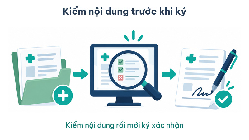 Bước kiểm tra nội dung được đặt giữa lúc hoàn tất hồ sơ và ký xác nhận